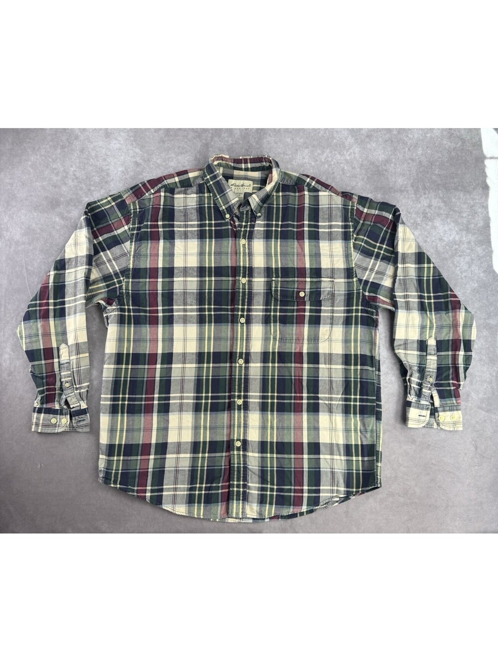 VTG Eddie Bauer Flannel Shirt Long Sleeve Button Down Men's L Red/Blue/Tan/Green